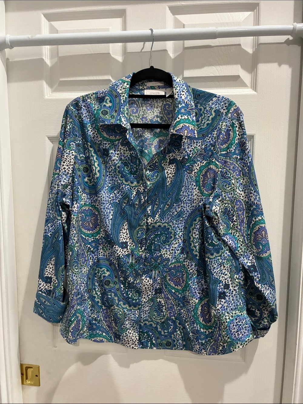 Women’s Chicos button down shirt.  Nice quality.  Paisley print.